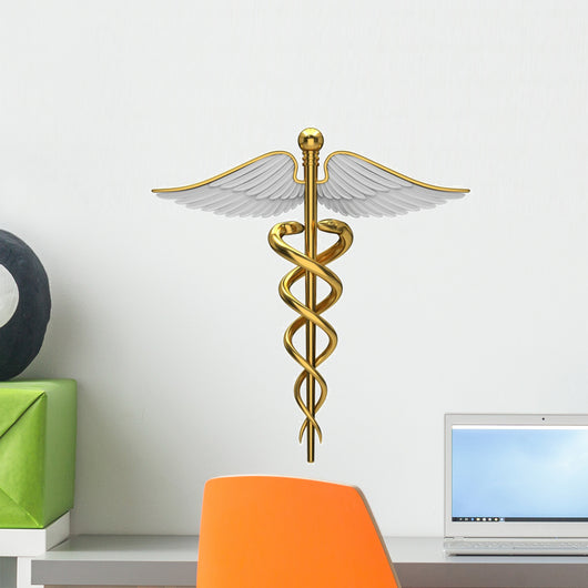Golden Caduceus Medical Symbol Wall Decal