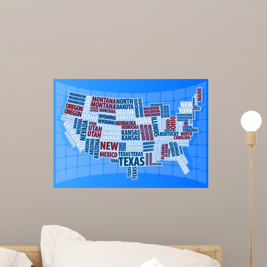 Text USA Map Wall Decal