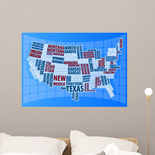 Text USA Map Wall Decal