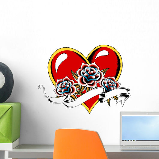 Heart and Rose Ribbon Wall Mural