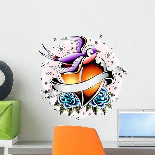 Heart with Bird Tattoo Wall Mural