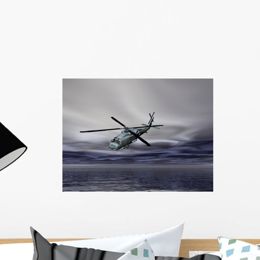 Cloudy Helicopter Wall Mural