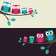 Family of Owls Sitting on a Branch Wall Mural