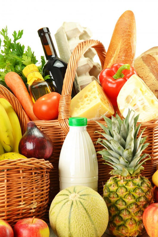 Groceries Wicker Basket White Wall Mural