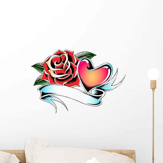 Rose and Heart Ribbon Wall Mural