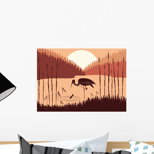 Heron Wild Nature Foliage Wall Mural