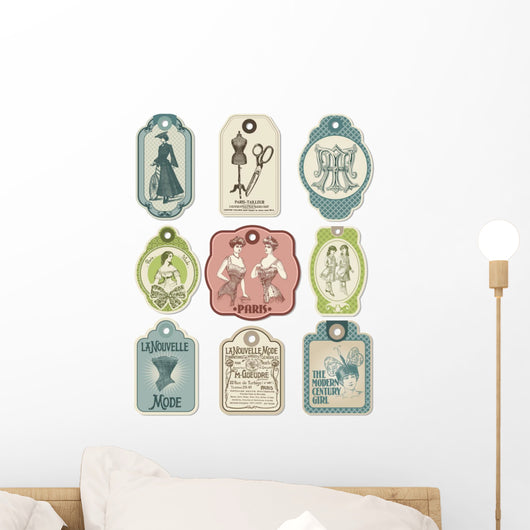9 étiquettes retro sur le thème de la mode Wall Decal
