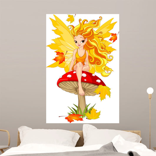 Autumn Fairy on the Mushroom Wall Decal
