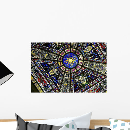 Colorful Stained Glass with Angels and Lions Wall Mural