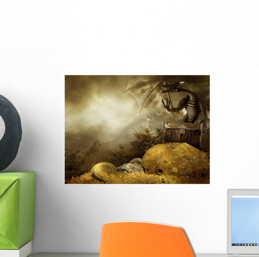 Dragon fantasy scenery and the mountain of gold Wall Mural