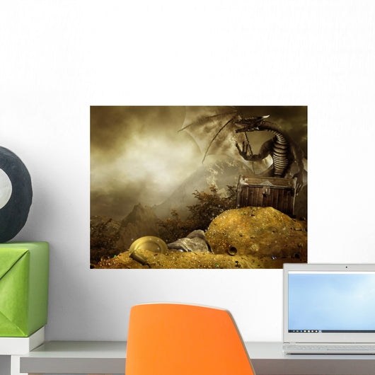 Dragon fantasy scenery and the mountain of gold Wall Mural