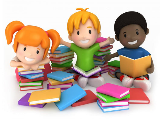 3D Render of Kids Surrounded by Books Wall Decal