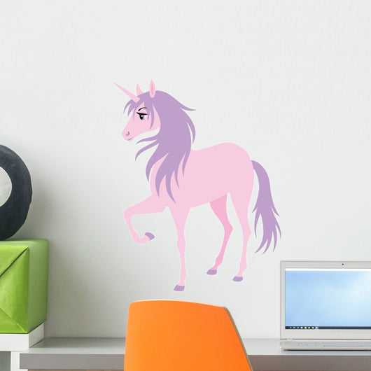 Cute Pink Unicorn with a Purple Hair. Wall Decal