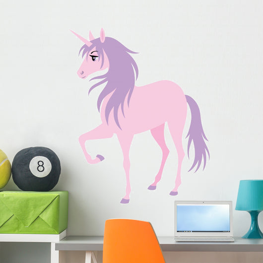 Cute Pink Unicorn with a Purple Hair. Wall Decal