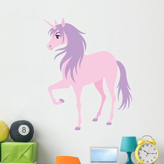 Cute Pink Unicorn with a Purple Hair. Wall Decal
