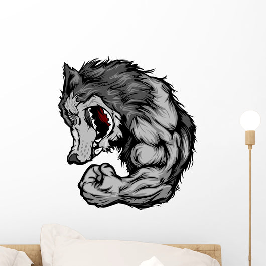 Wolf Mascot Flexing Arm
