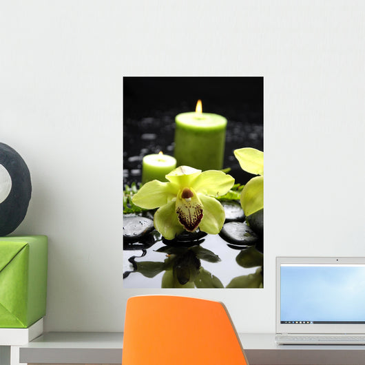 Burning Green Candle and Wall Mural