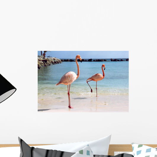 Flamingos on Beach Wall Mural