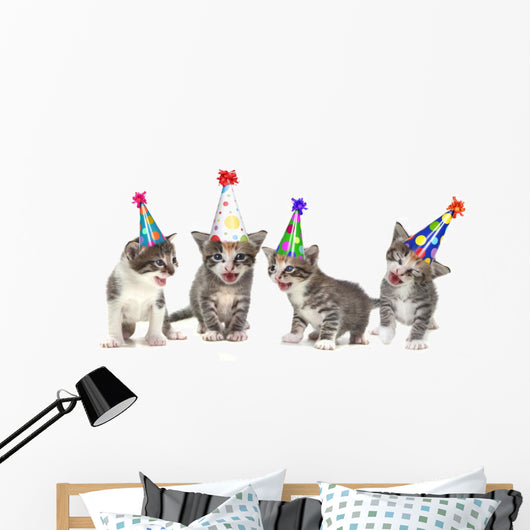 Birthday Song Singing Kittens on White Background Wall Decal