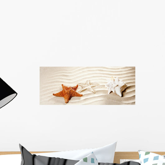 Caribbean Tropical Wavy White Sand Starfish Shell Wall Mural