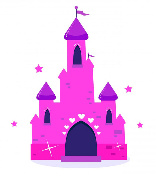 Pink Princess cartoon castle isolated on white.. Wall Decal