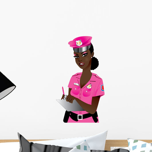 Pink Police Woman Wall Decal