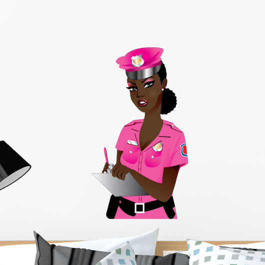 Pink Police Woman Wall Decal