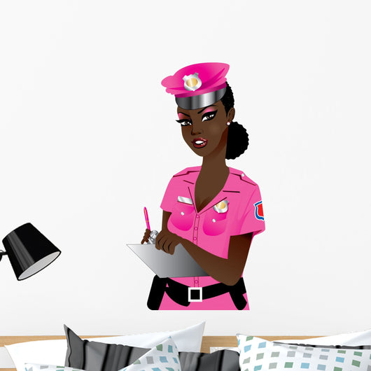 Pink Police Woman Wall Decal