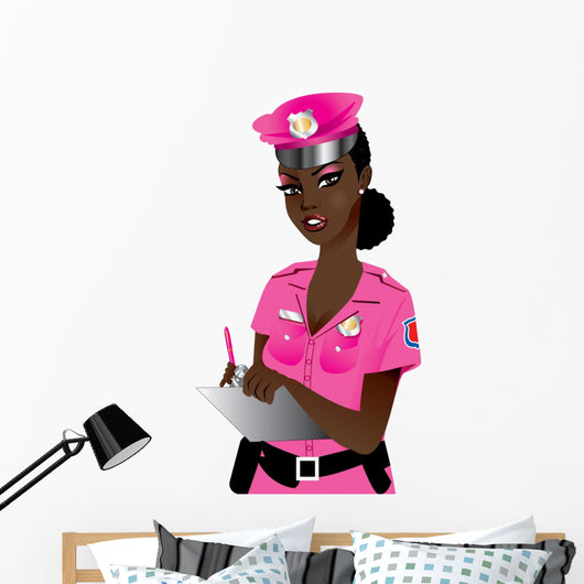Pink Police Woman Wall Decal