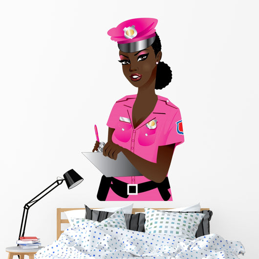 Pink Police Woman Wall Decal