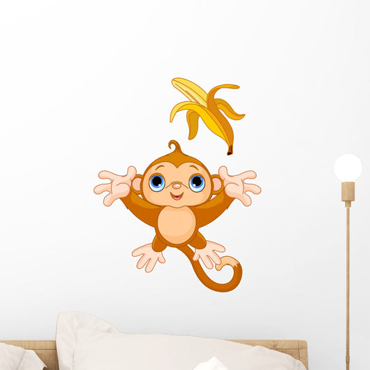 Funny Monkey Catching Banana Wall Mural