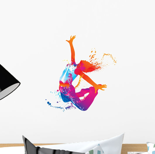 The dancing girl with colorful spots and splashes on white Wall Decal