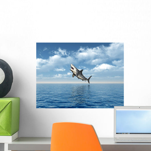 Great White Shark Jumping Wall Mural