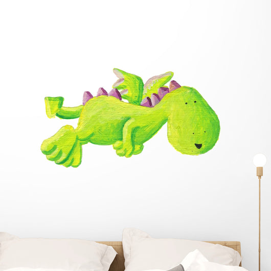Cute green dragon flying Wall Decal