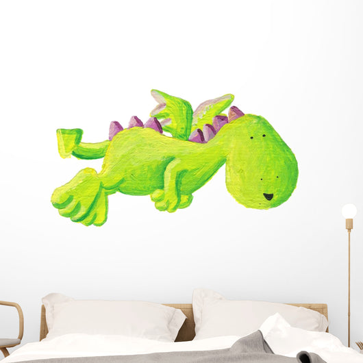 Cute green dragon flying Wall Decal
