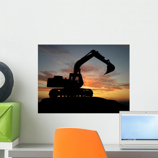 Heavy Excavator over Orange Wall Decal