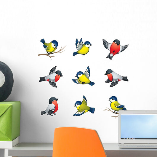 Winter Birds Illustration Wall Decal