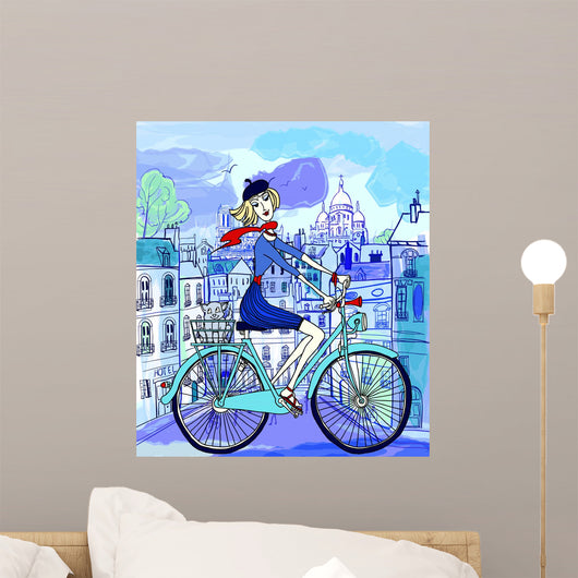 Watercolor Parisian Woman on Bike (Mini) Wall Decal