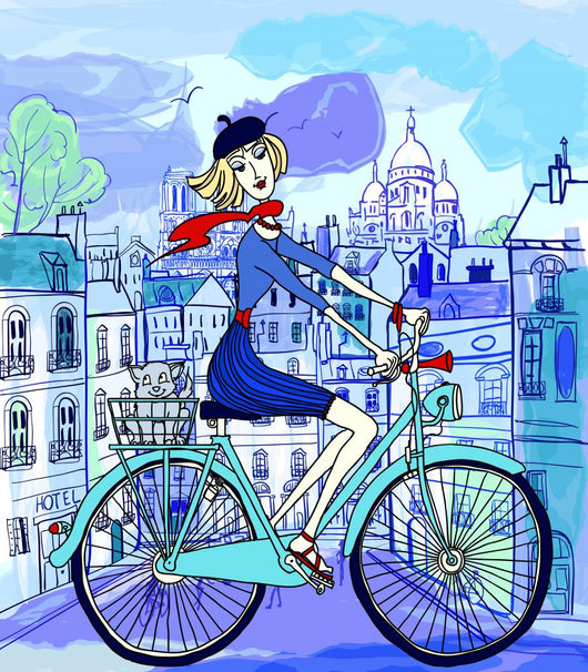 Watercolor Parisian Woman on Bike (Mini) Wall Decal
