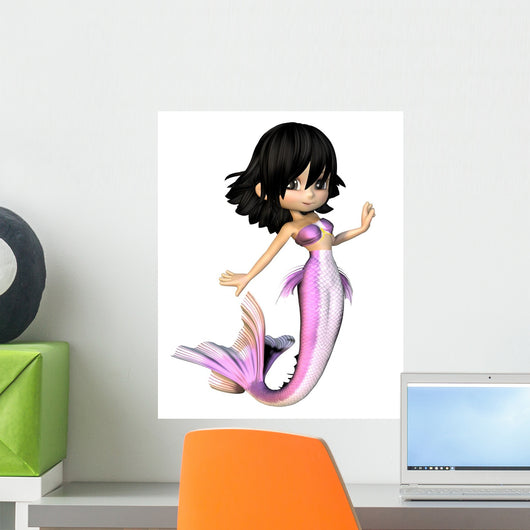 Cute Toon Purple Mermaid Wall Decal