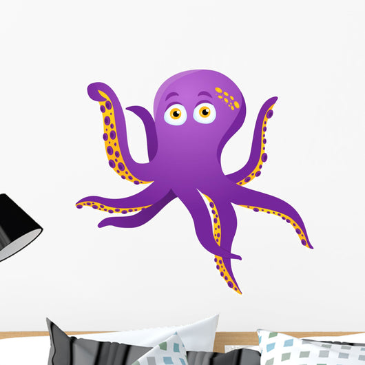Purple Octopus Isolated on White Wall Decal