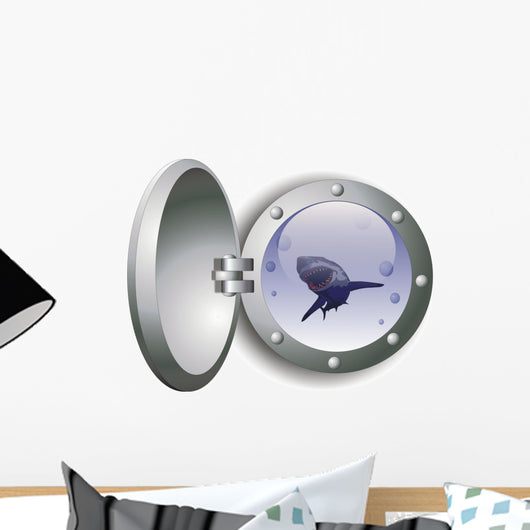 Shark in a Porthole Illustration Wall Decal