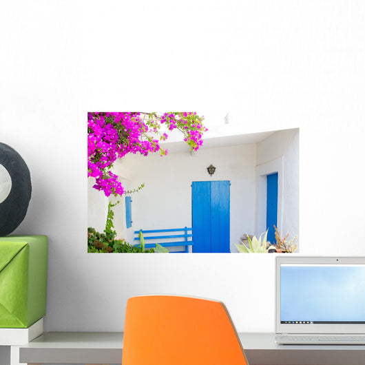 Bluedoor and Bougainvilleas White Wall Decal