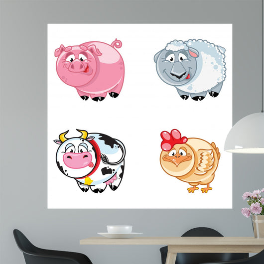 Collection Cartoon Farm Animals Wall Decal