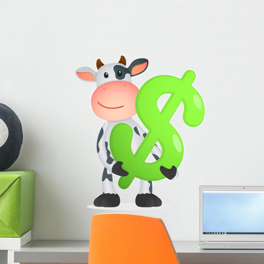 Cartoon Cow with Dollar Sign Wall Decal