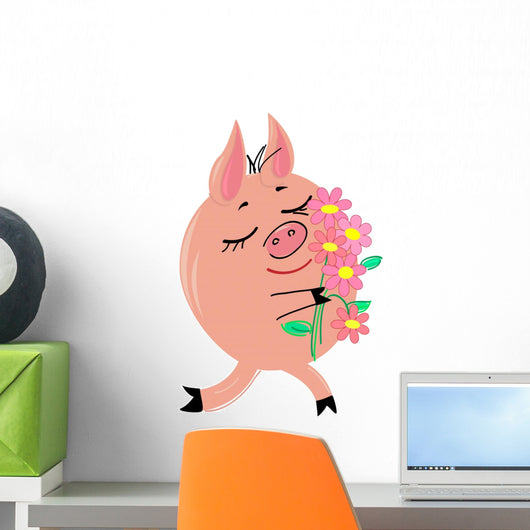 Pig with Bouquet Flowers Wall Decal