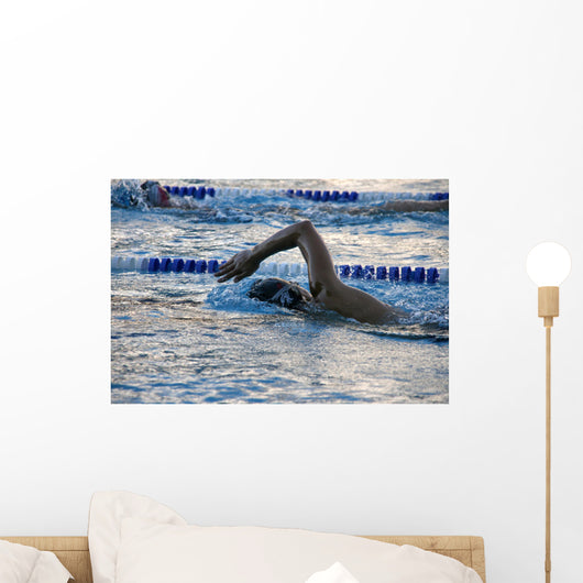 Swimmer Mid-Lap in a Pool Wall Decal