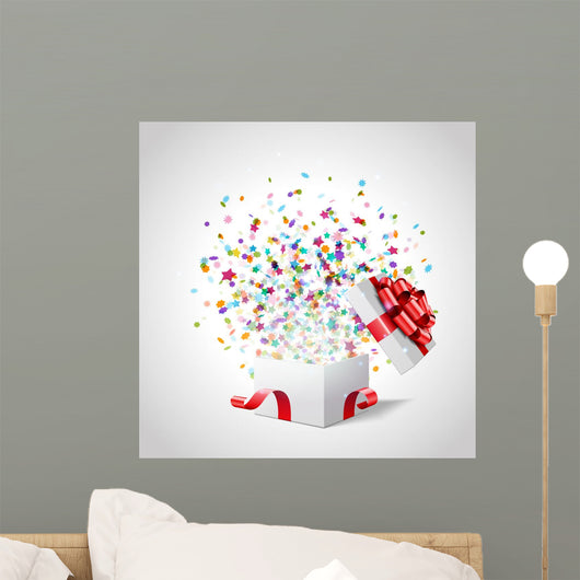 Open Gift with Fireworks Wall Decal