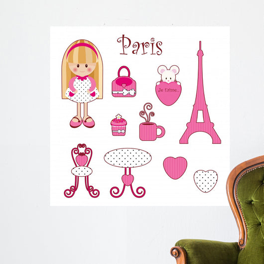 Cute Pink Girlish Set Wall Decal