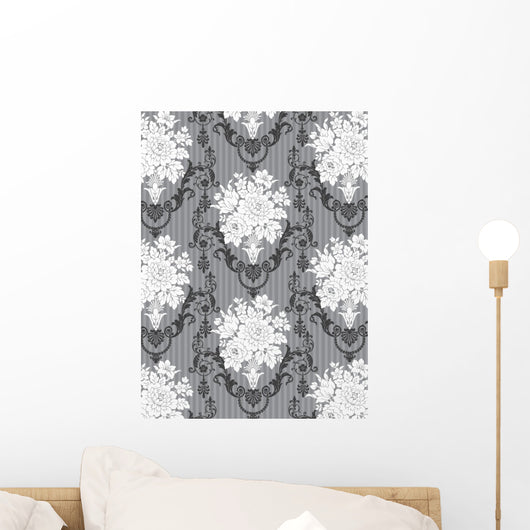 Ornamental Gris Bouquet Fleurs Wall Decal
